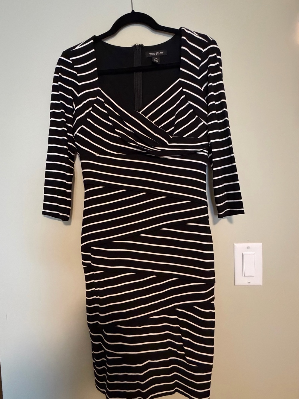 White House Black Market Black and White Striped Wrap-Style Sheath Dress